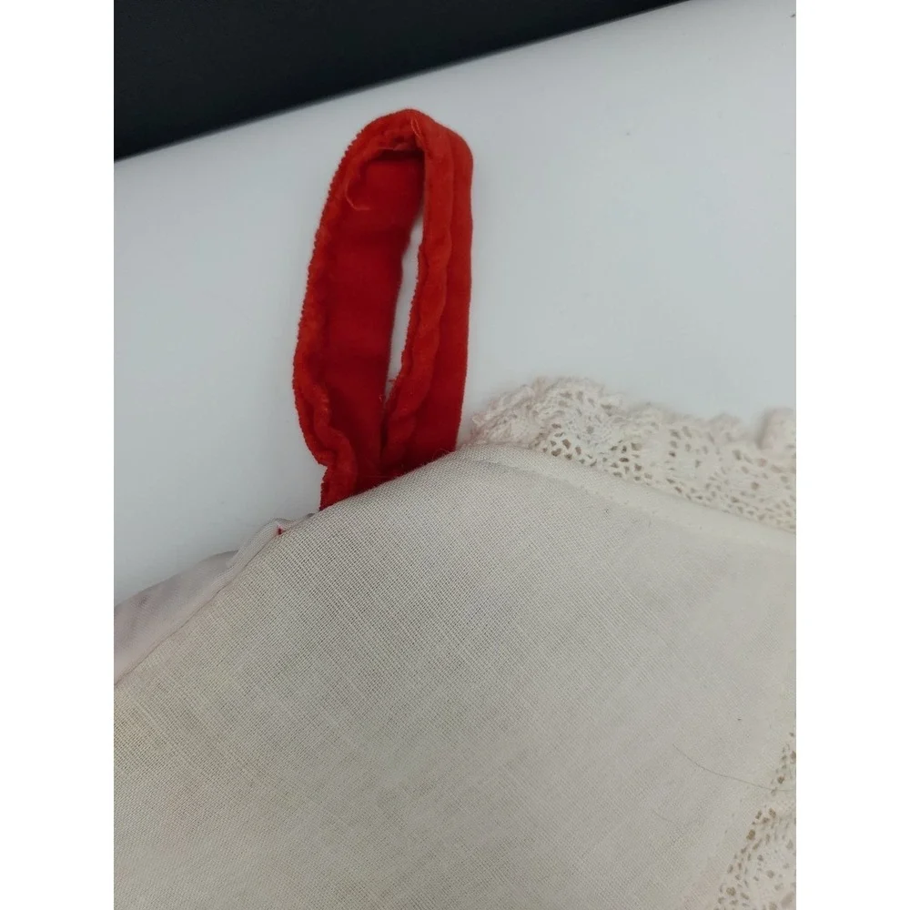 Hand Made Red Velvet Christmas Stocking With Wide Linen‎ And Lace Collar